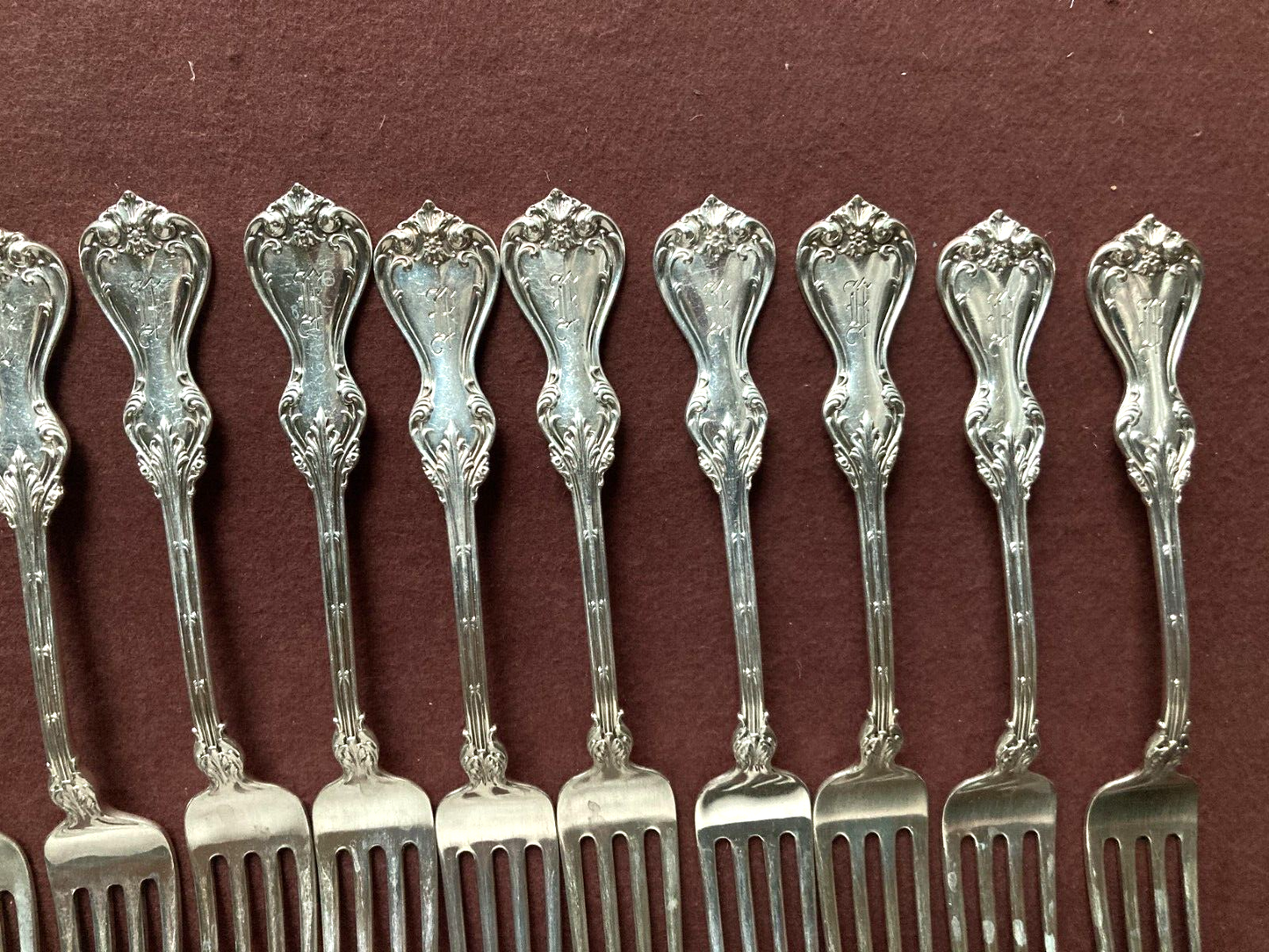 Set 14x Whiting "DUKE OF YORK'' sterling silver luncheon forks, 6 3/4'', Y1900