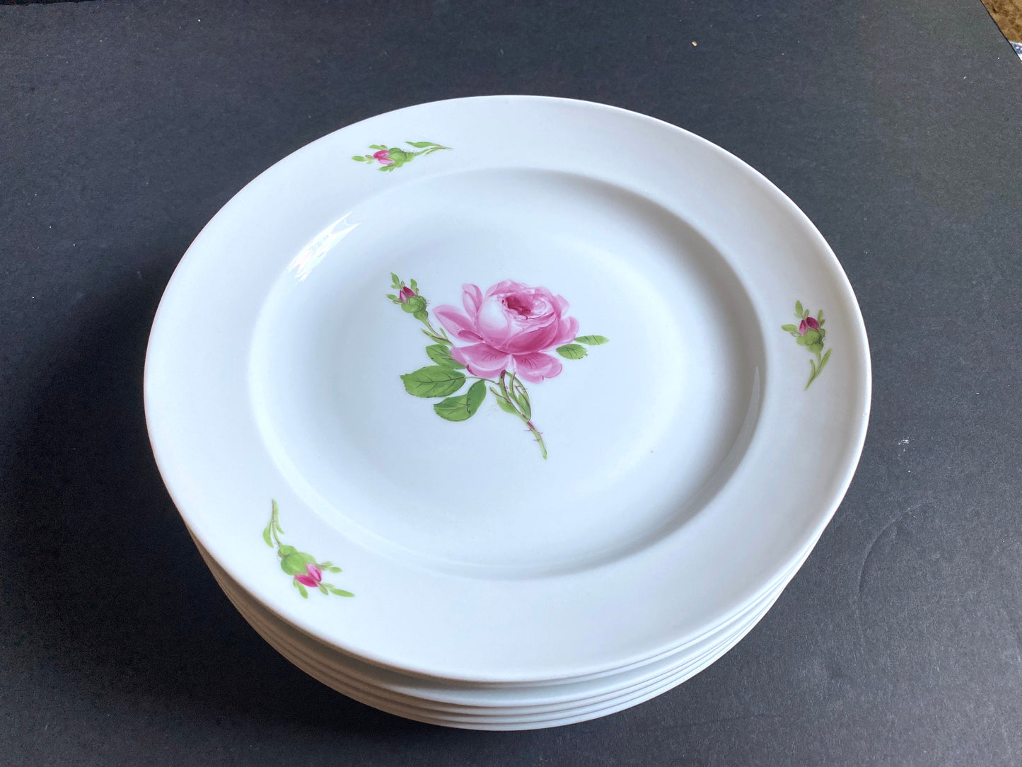 Set of 6 Vintage MEISSEN "Roses" dinner plates, 9 3/8 inches, made in Germany, ca. 1852-1870