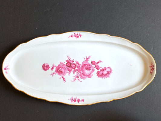 MEISSEN "flower boutique " Purple fish plate, gold rim, 1st quality