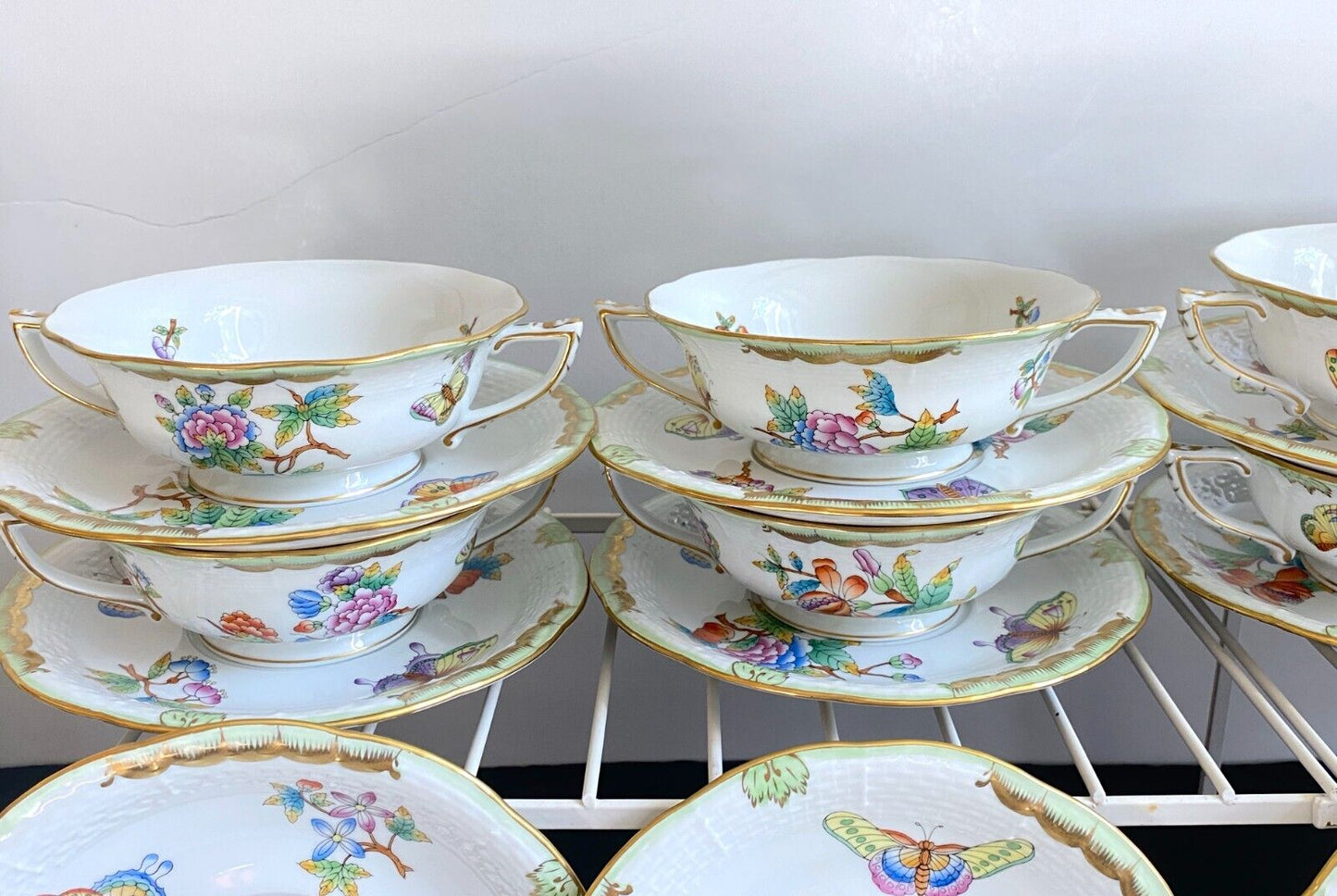 12 sets of Herend "Queen Victoria" bouillon soup bowl & Saucer, #743 VBO, mint