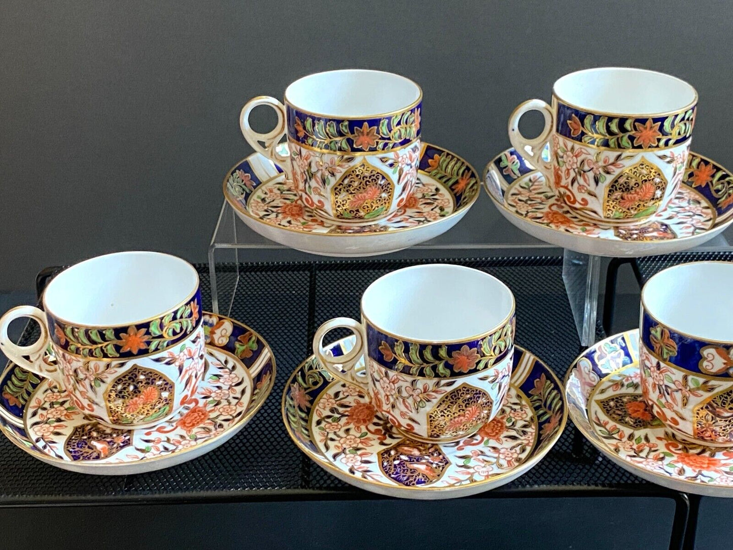 c. 1877 – 1890 Royal Derby Crown old Imari teacups with saucers, set of 6, RARE!