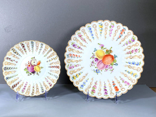 2 x MEISSEN serving bowl, polychrome floral, fruit painting, gilding, 19century