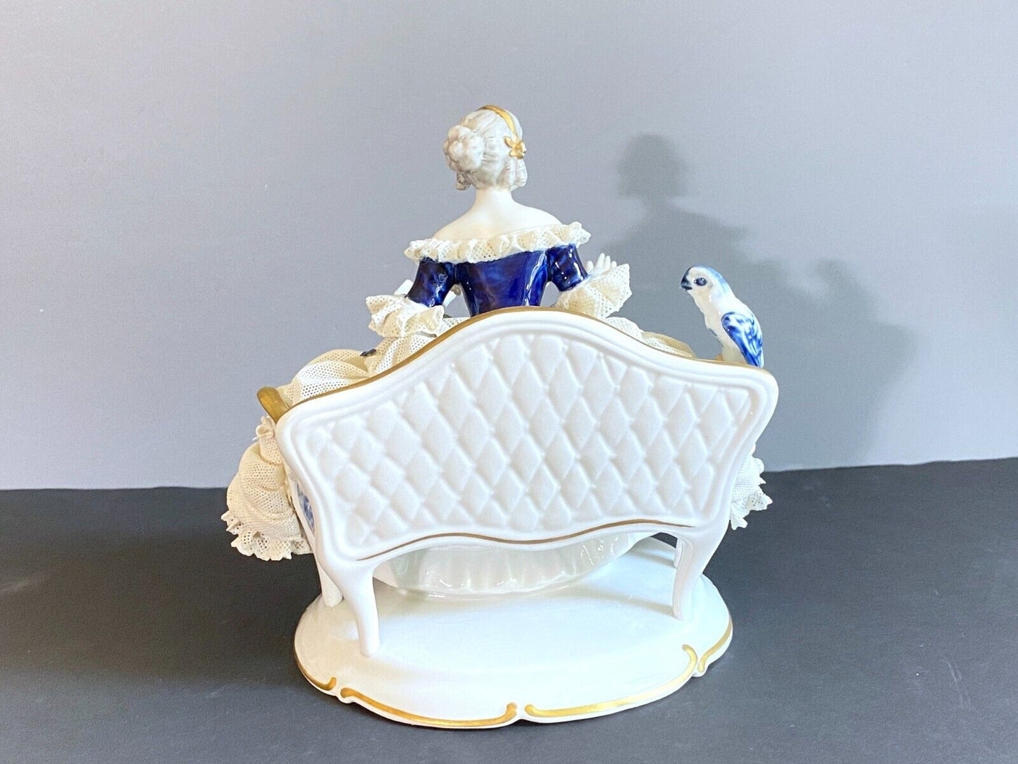 Germany Unterweissbach Porcelain Figural lady in ball gown with lace skirt, FAB