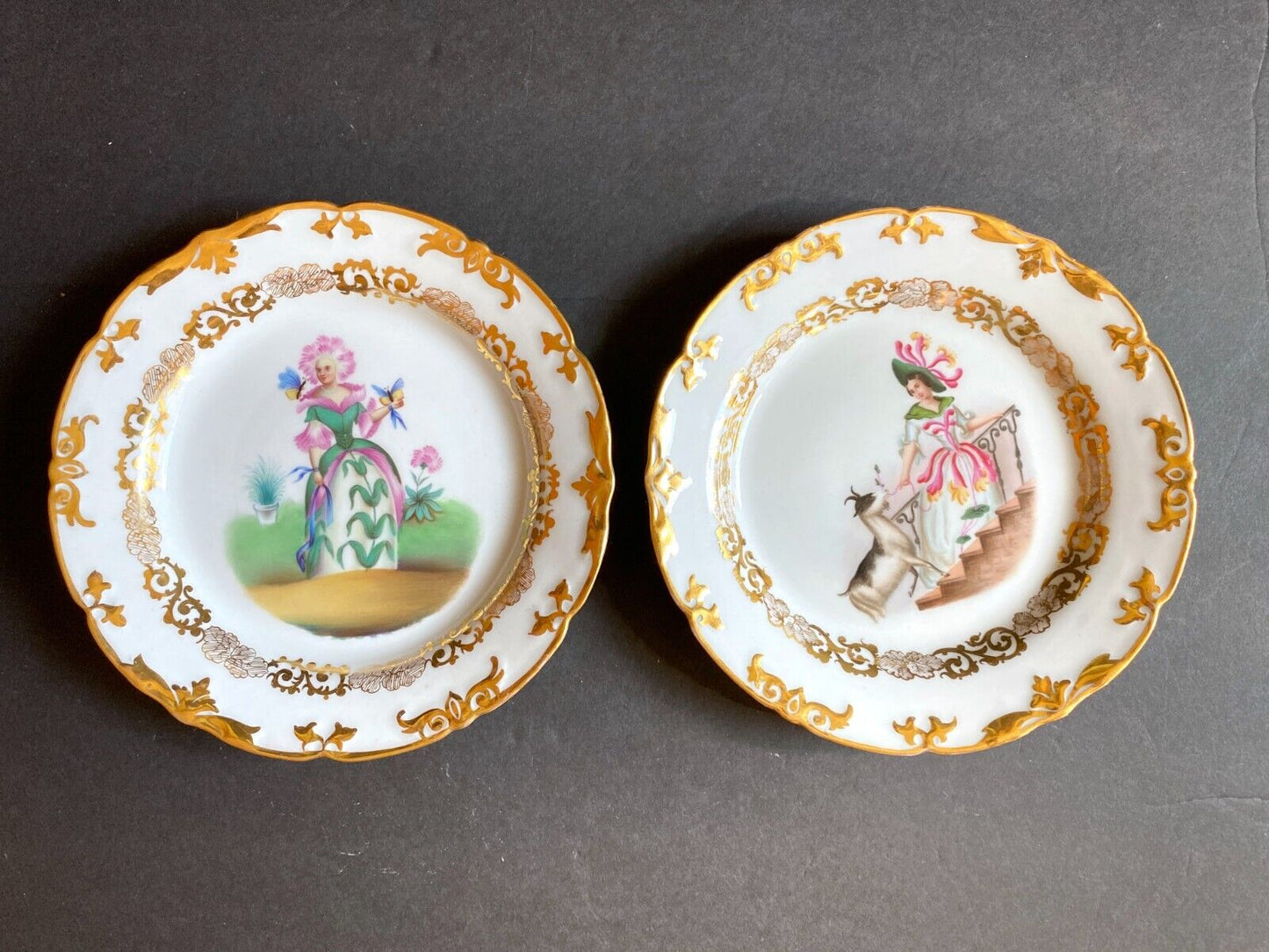 Ca.1847 Carl Tielsch 12 "Monthly Lady" Porcelain Plates, Gold Accent, VERY RARE!