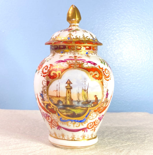 Rare! antique Royal Vienna Porcelain Lidded Jar with Nautical scene, blue beehive mark ,circa 1800s. exquisite and highly collectible