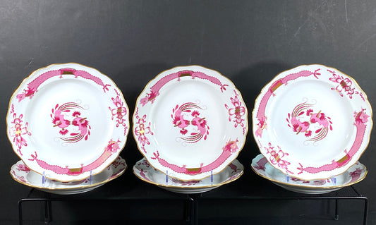 set of 6 Meissen Rich Court dragon (purple) & Phoenix birds dinner plates , gold, 1st quality, excellent!