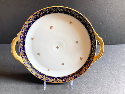 Haviland cobalt blue and gold accent cake plate, by Johann Haviland Bavaria, ca.1930-50, excellent