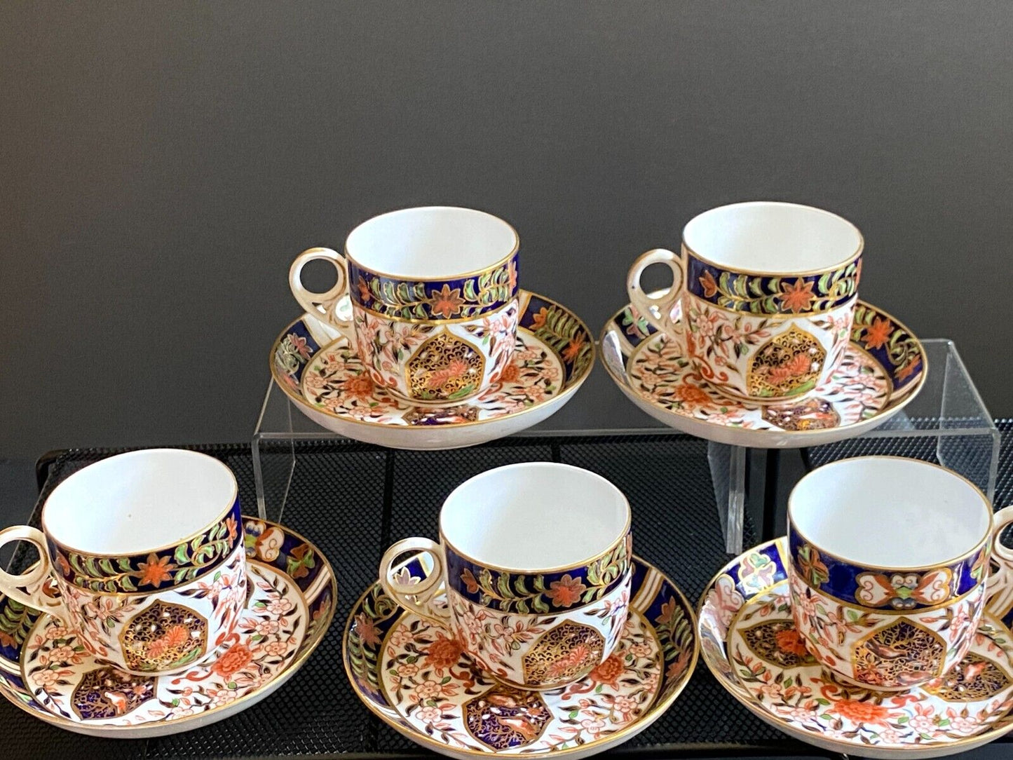 c. 1877 – 1890 Royal Derby Crown old Imari teacups with saucers, set of 6, RARE!