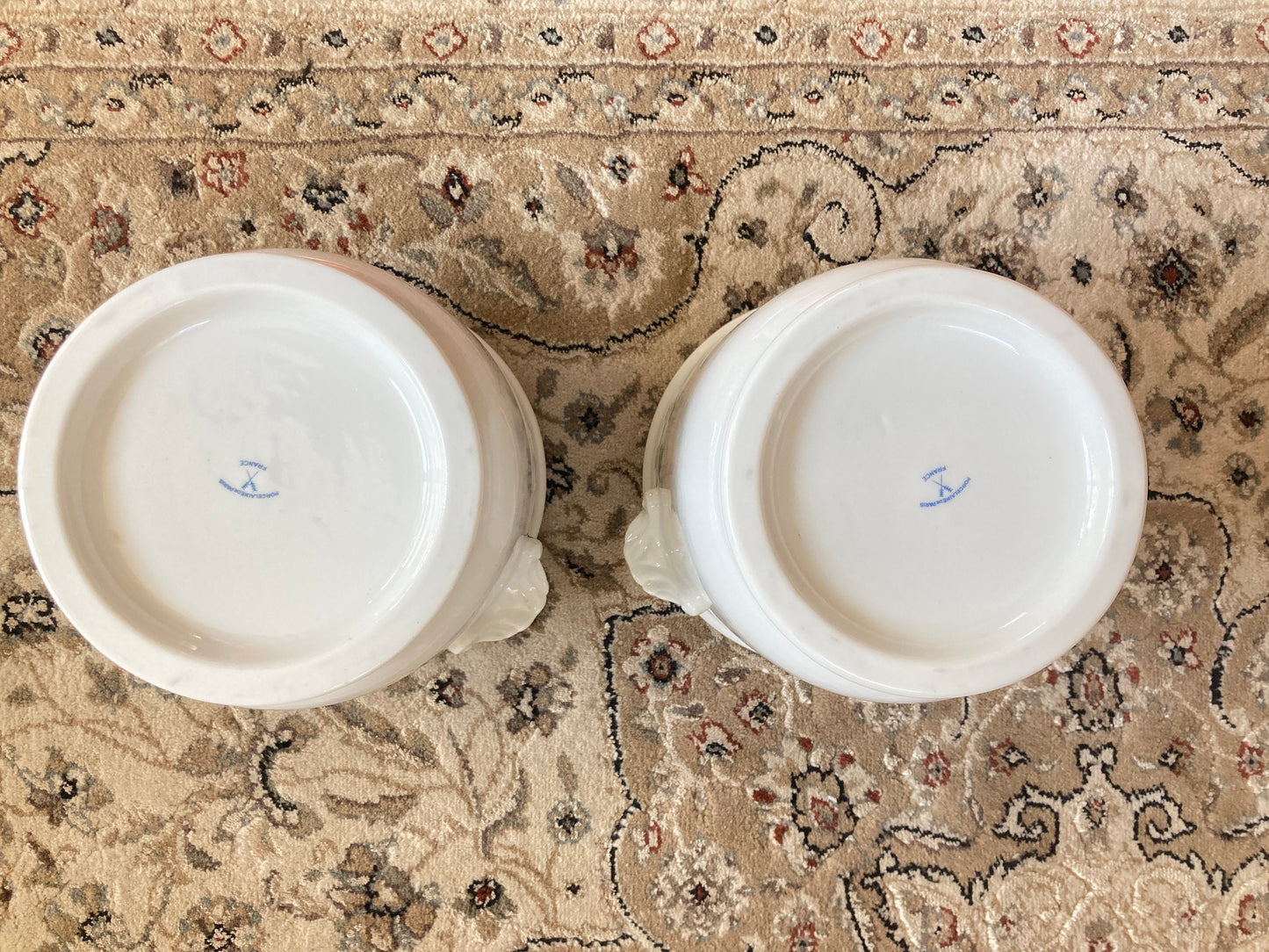 Pair of Porcelain de Paris cachepots, Napoleon III style, grape vine motif, made in France, 7'' H, excellent condition