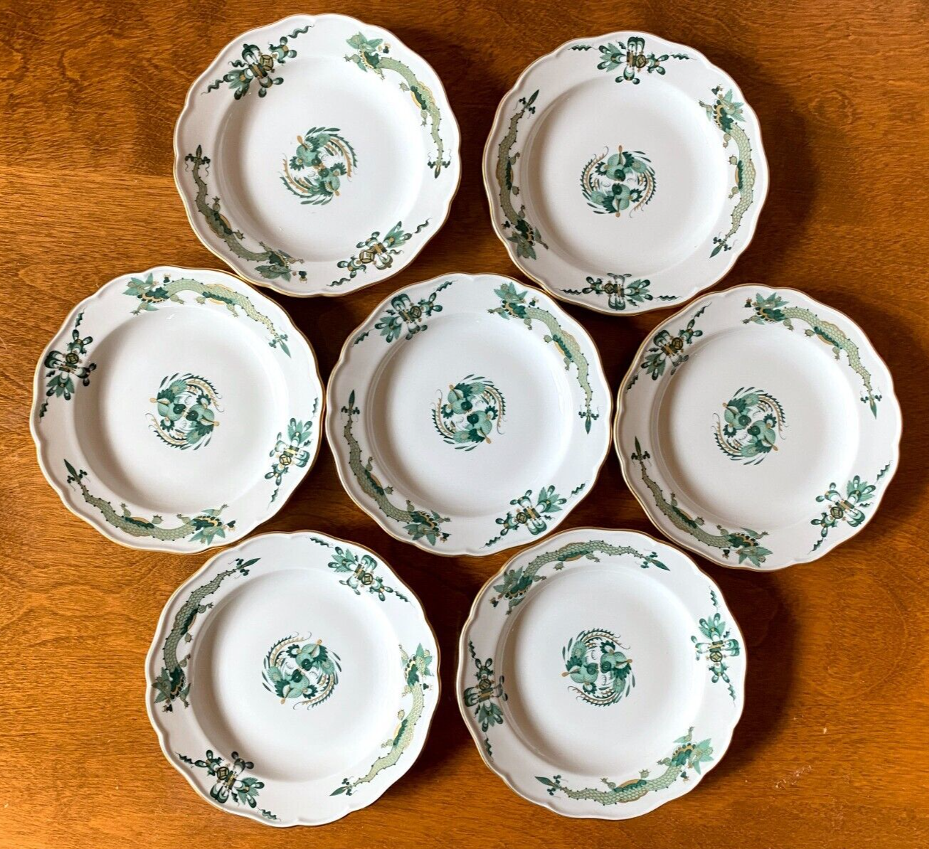 Lot of 7 Meissen Reicher Court dragon (Green) butter&bread plates, 5.5'', NICE