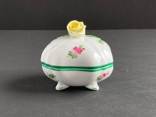 Herend lidded Trinket Box/dish with yellow rose, pattern 6179 LY, Handpainted in Hungary,