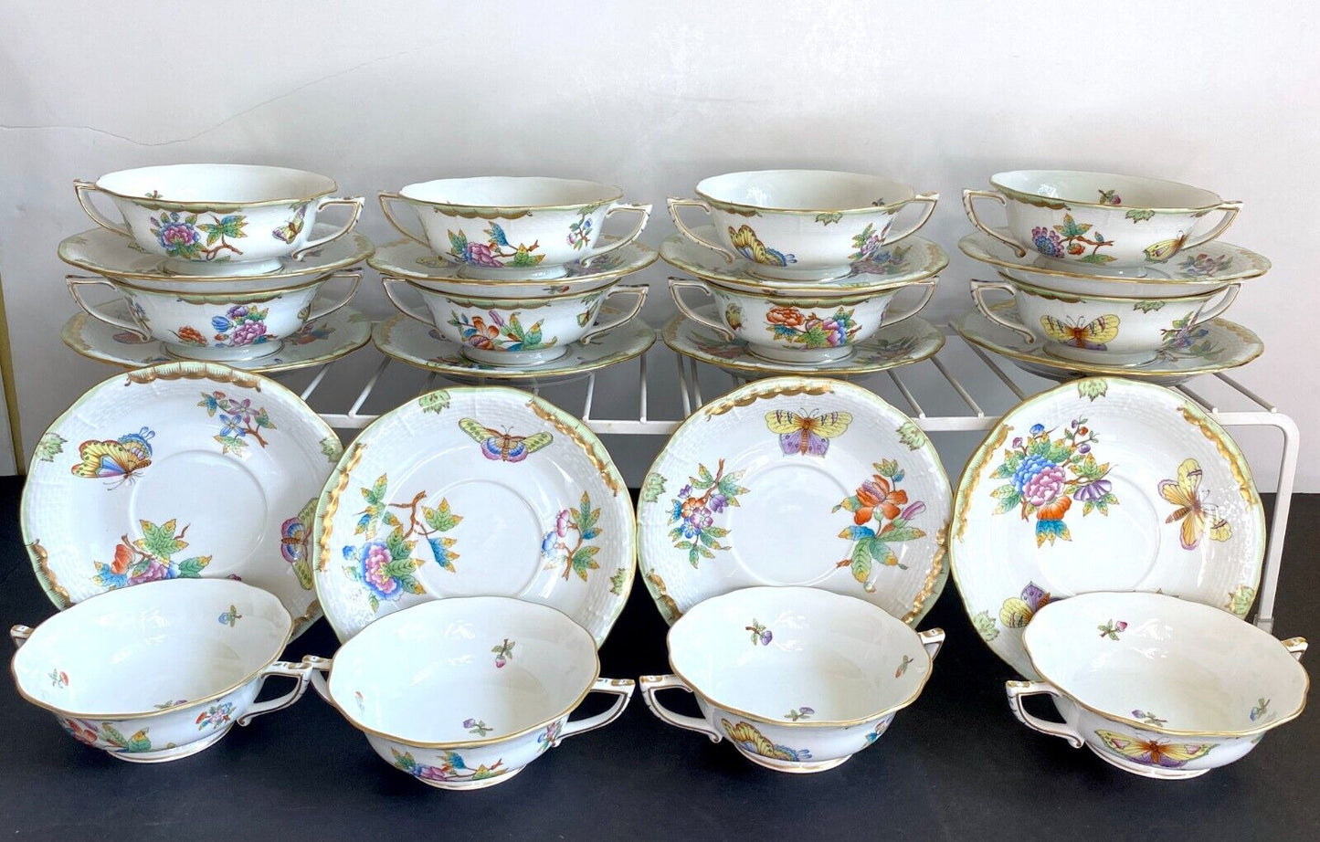 12 sets of Herend "Queen Victoria" bouillon soup bowl & Saucer, #743 VBO, mint