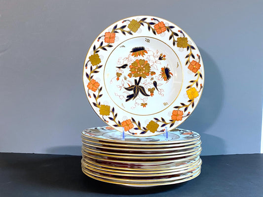 Set 12 Royal Crown Derby ASIAN ROSE" Imari style dinner plates, 10.5'', great condition, bone china, England