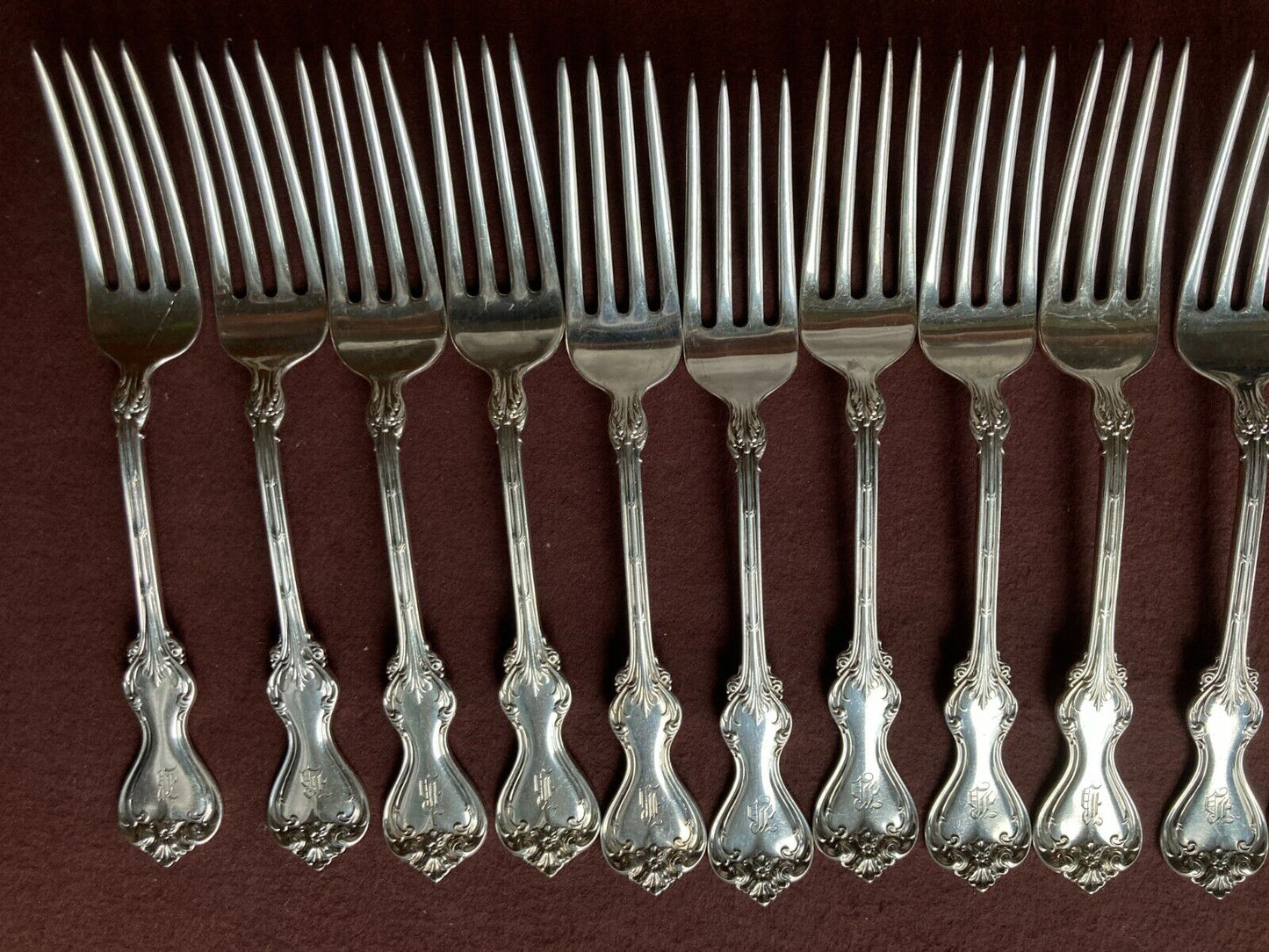 Set 14x Whiting "DUKE OF YORK'' sterling silver dinner forks, 7 3/4'' L, Y1900