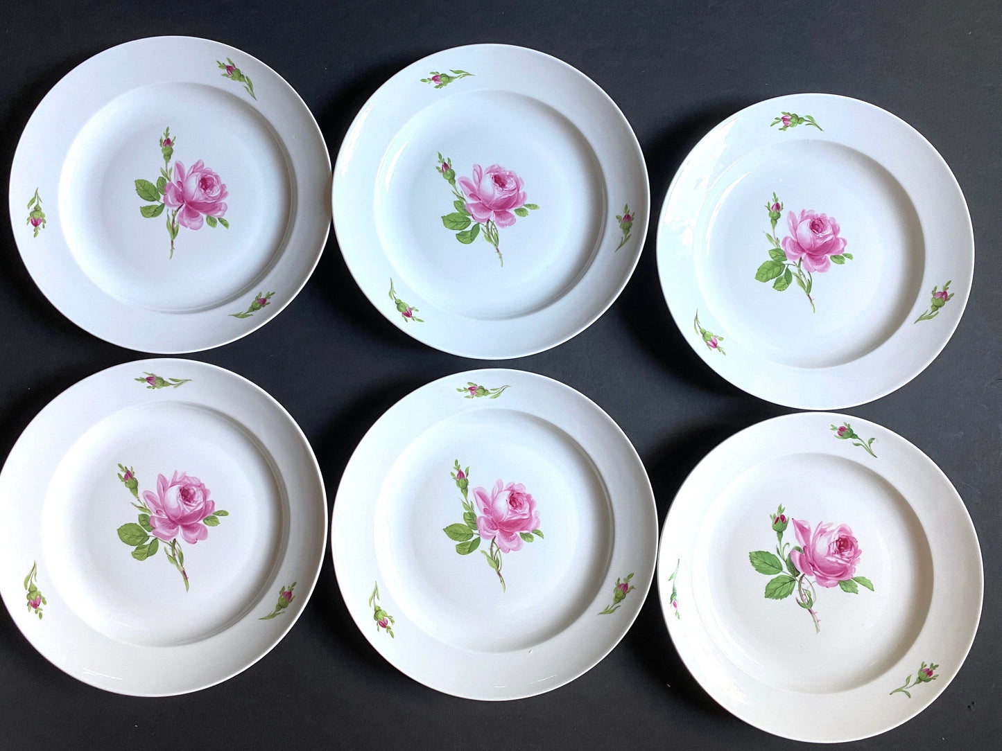 Set of 6 Vintage MEISSEN "Roses" dinner plates, 9 3/8 inches, made in Germany, ca. 1852-1870