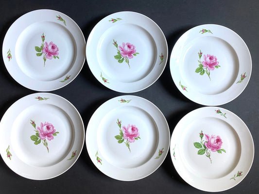 Set of 6 Vintage MEISSEN "Roses" dinner plates, 9 3/8 inches, made in Germany, ca. 1852-1870