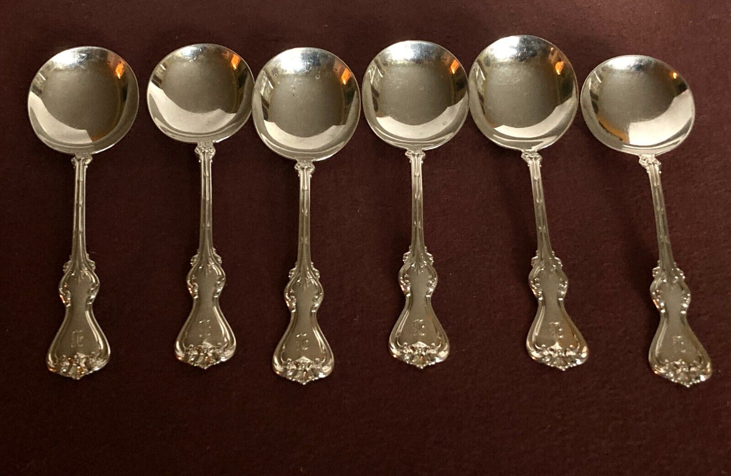 Set 6 Whiting "DUKE OF YORK'' sterling silver soup spoons, 6 3/4'' L, Y1900