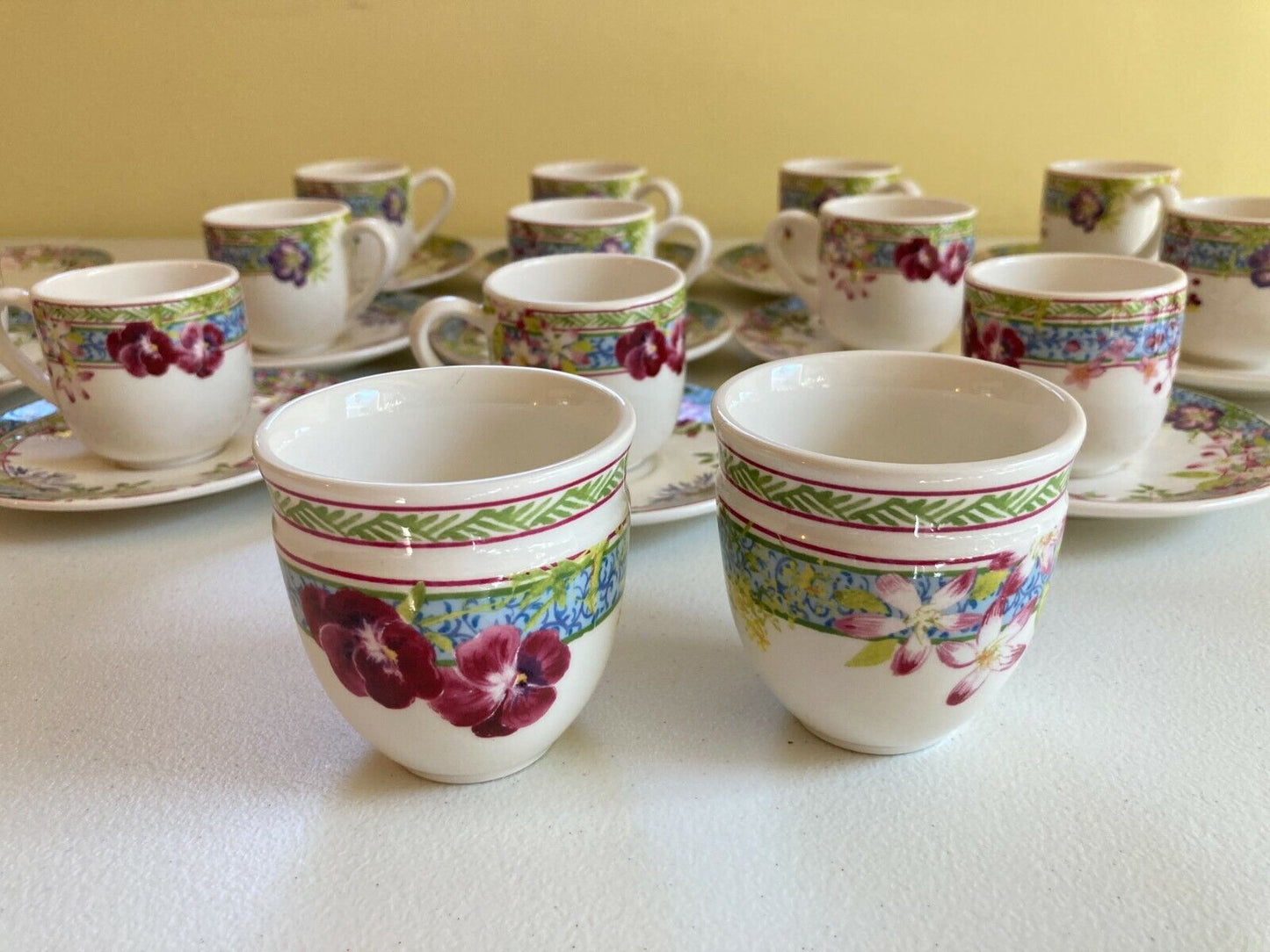 2 sets of Gien France Millefleurs espresso /demitasse coffee cup w/ saucer set