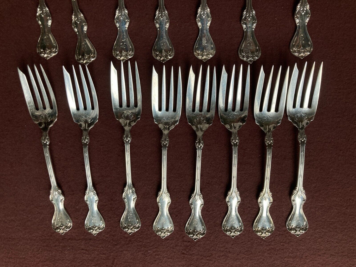 Set 15x Whiting "DUKE OF YORK'' sterling silver salad forks, 6 1/8'', Y1900