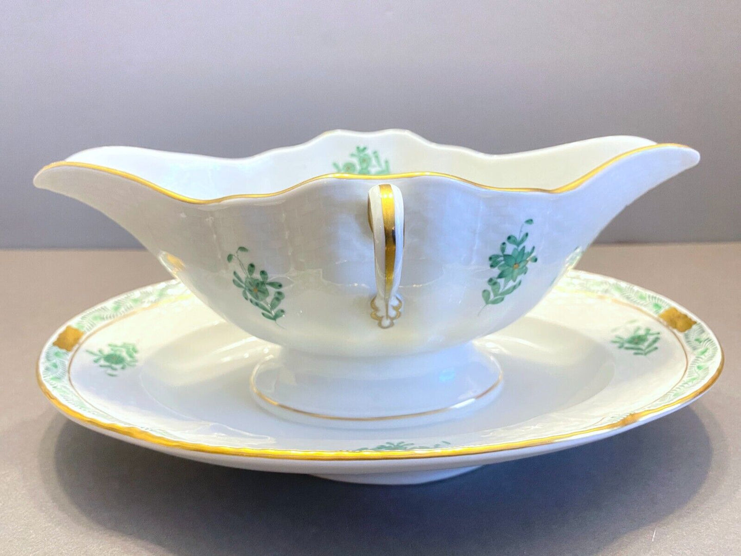 Herend "Chinese Bouquet" Apponyi Gravyboat w/attached underplate. Mint