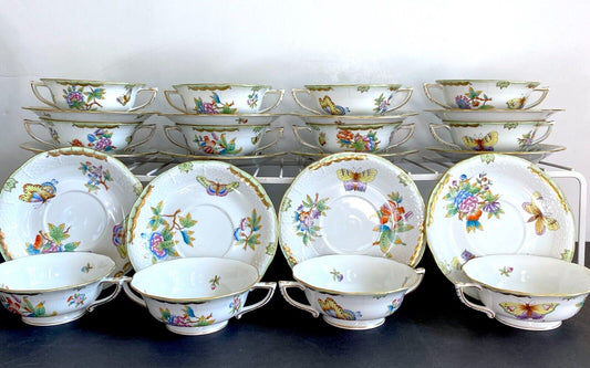 12 sets of Herend "Queen Victoria" bouillon soup bowl & Saucer, #743 VBO, mint