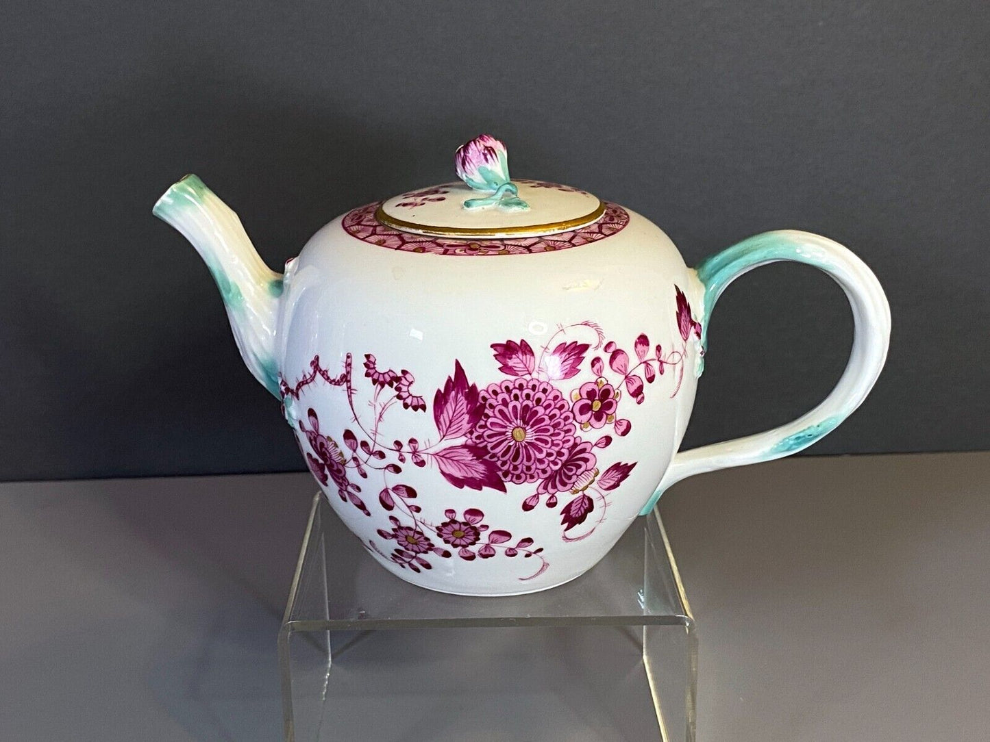 ca.1775 Meissen handpainted purple floral coffee/ tea set, turquoise handle,rare