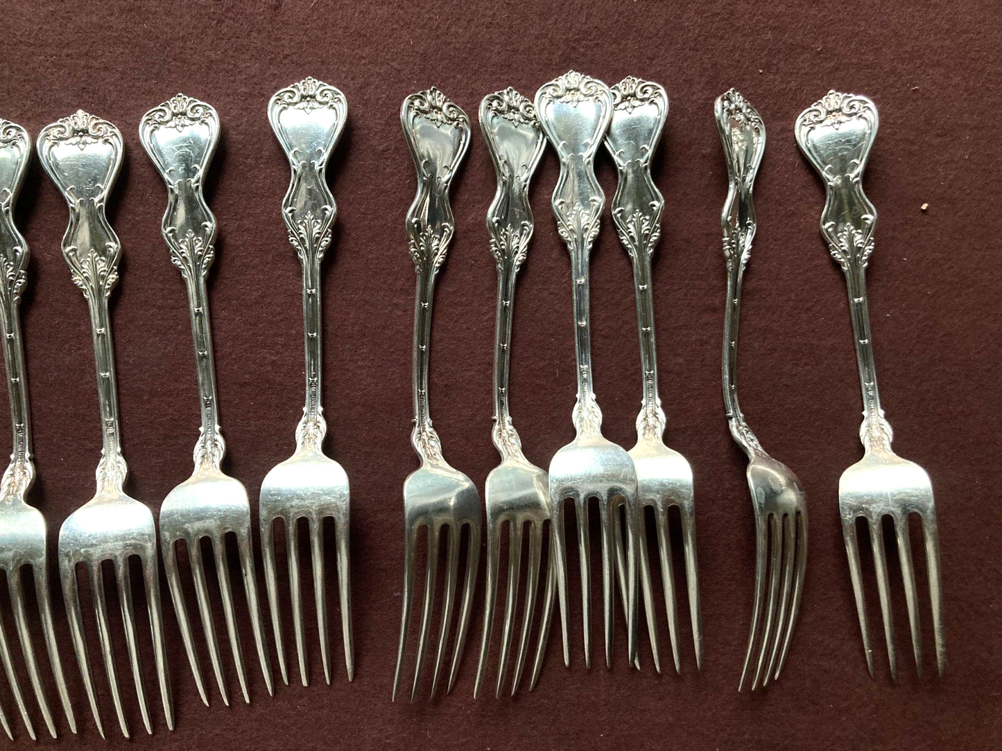 Set 14x Whiting "DUKE OF YORK'' sterling silver luncheon forks, 6 3/4'', Y1900