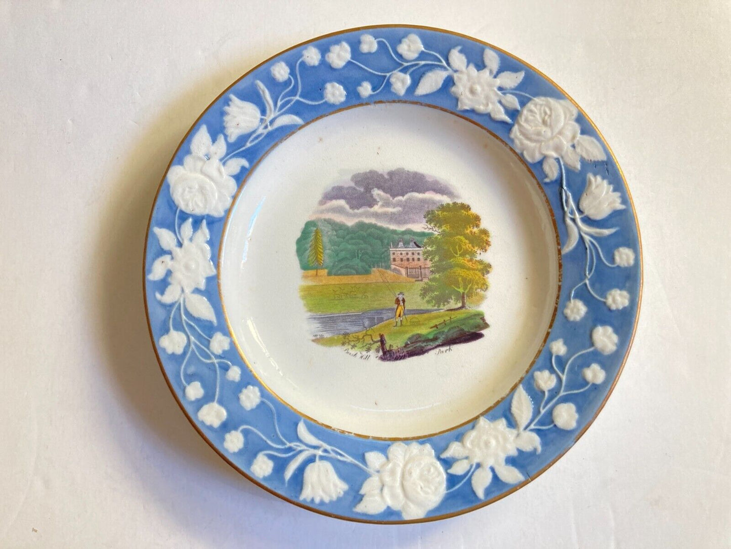 8pcs c.1812-25 New Hall porcelain English village scene 8'' plates, collectible