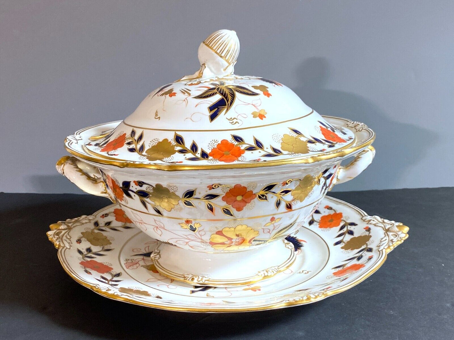 Large Royal Crown Derby Asian Rose Soup Tureen & Under Platter,14 3/8”, stunning