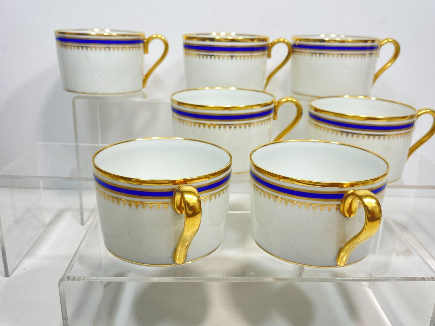 Limoges Paul Pastaud Studios tea/coffee cups, set of 11, cobalt blue, gold rim