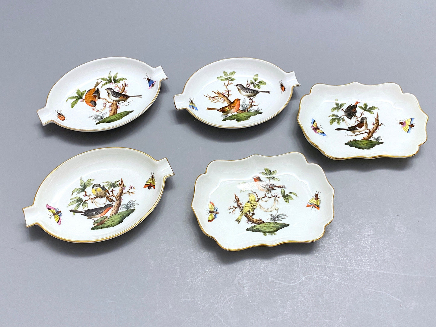 5x Herend Rothschild Bird small dishes, 680/RO, excellent, lovely gift , collection