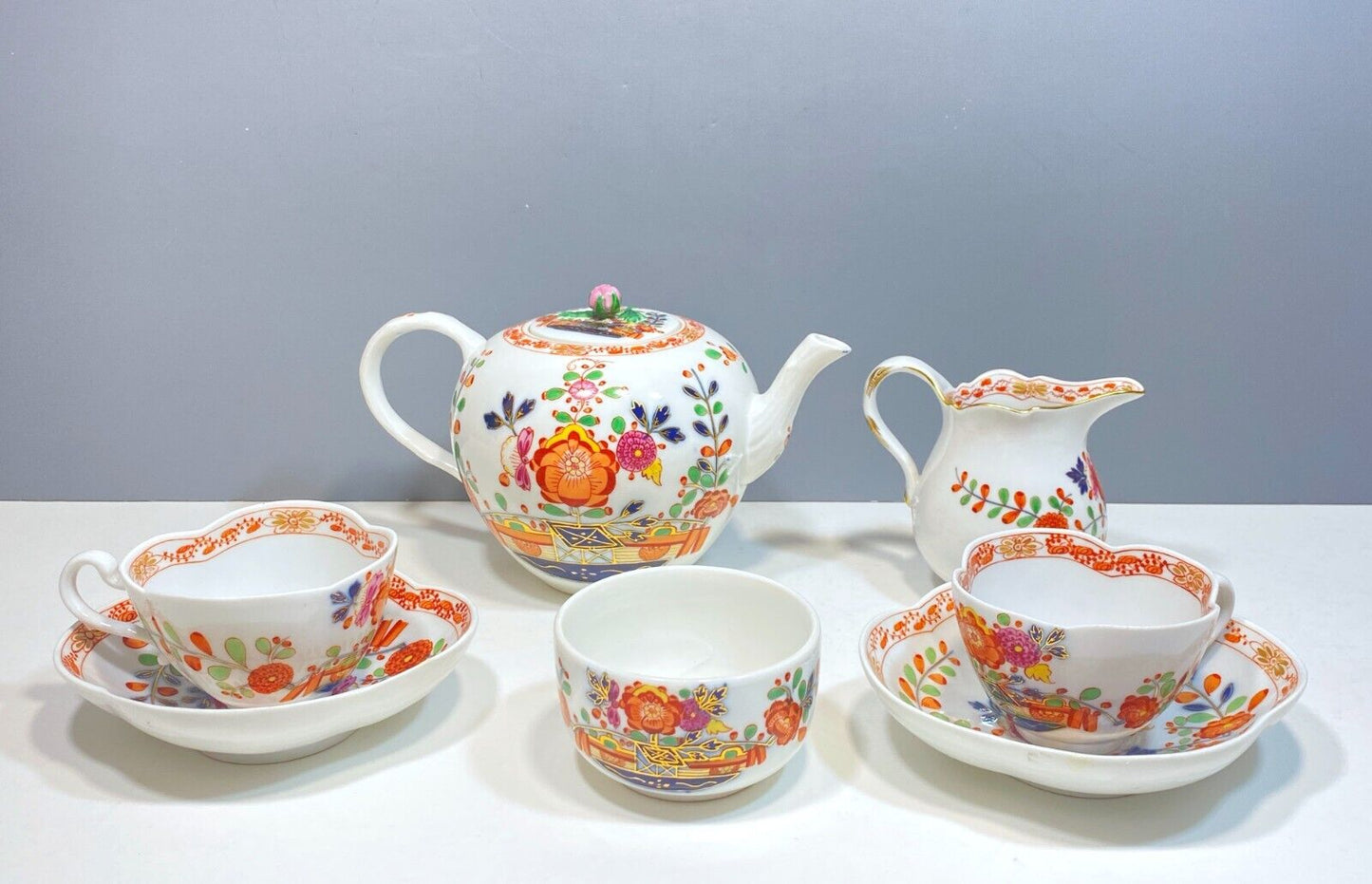 19C Meissen tea Service with oriental style decoration, 1st Choice, 7 pcs, Rare