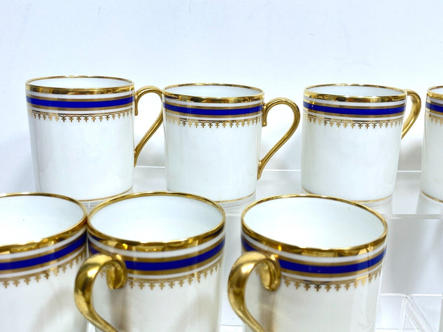 Limoges Paul Pastaud Studios demmitass cups, set of 12, cobalt blue, gold rim