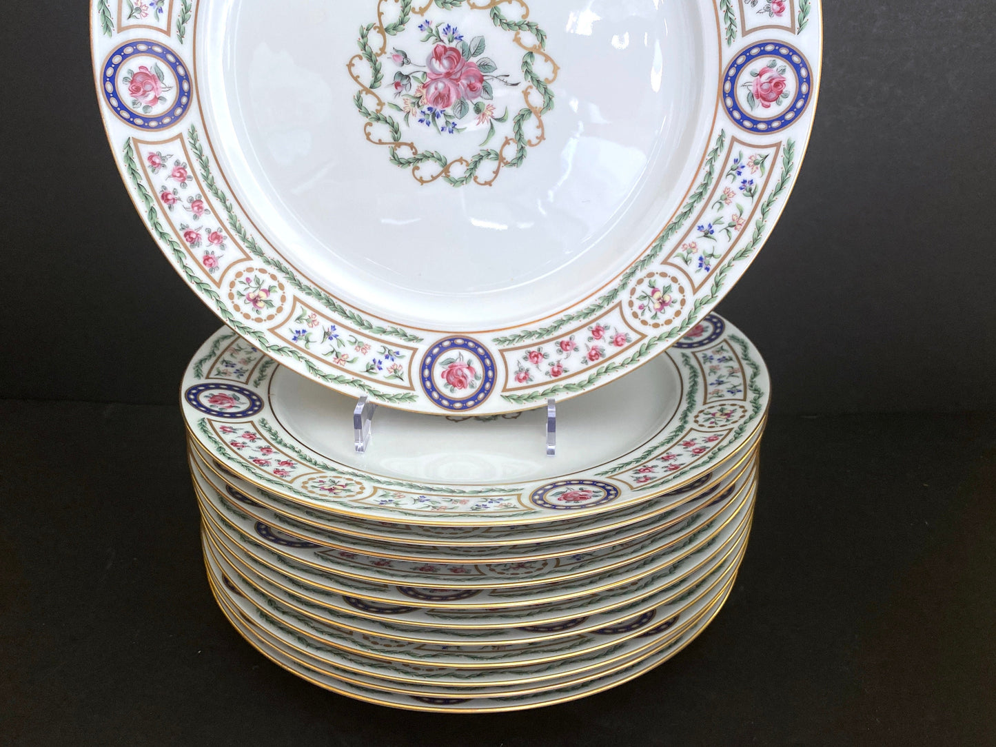 Haviland Limoges Louveciennes LARGE (12 3/8 '' ) dinner plates, set of 12, Made in France, Marvelous! MINT condition