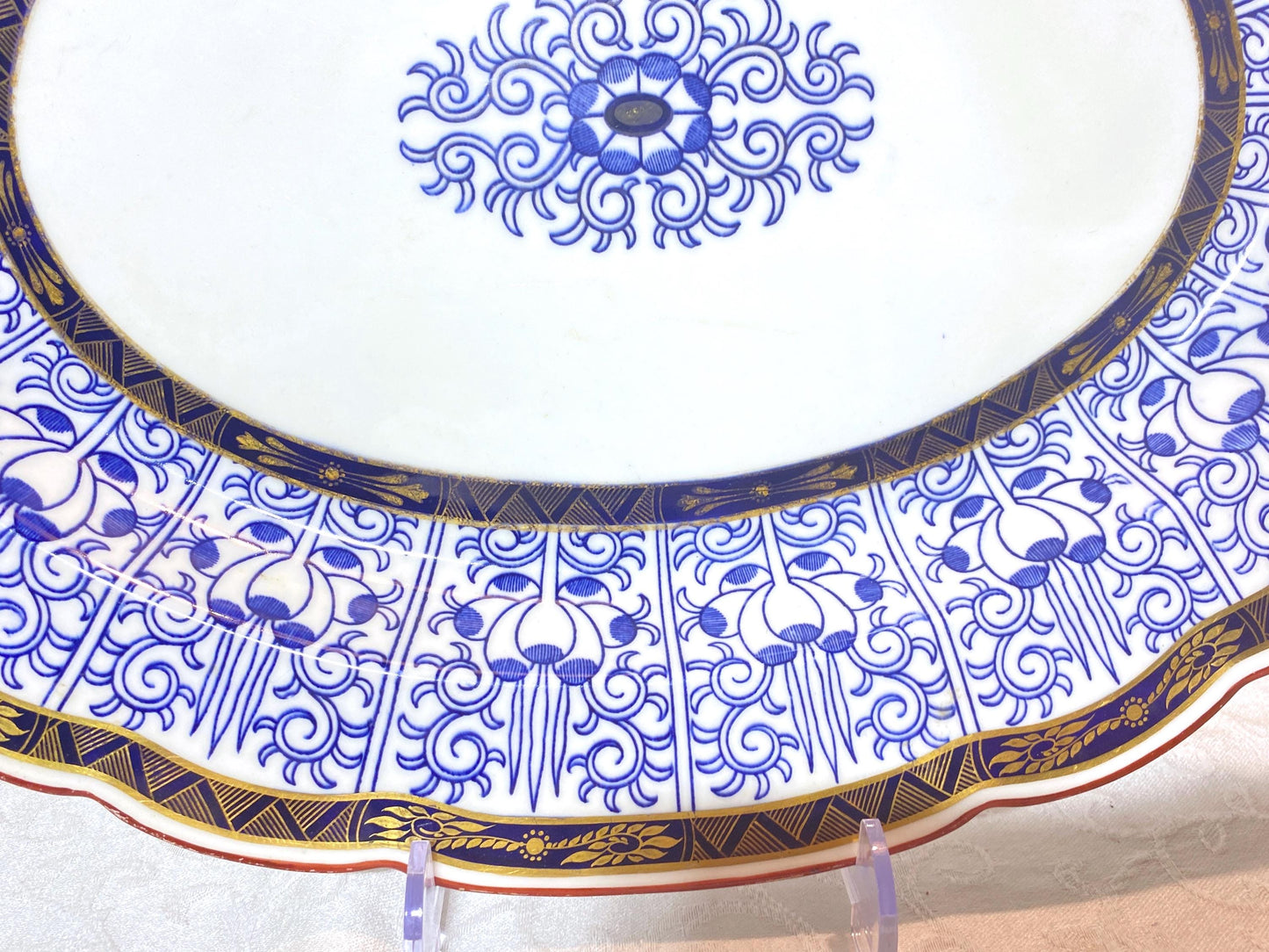 Worcester English Porcelain Blue and White "Royal Lily " oval serving platter, large, 16'', rare scalloped edges,Circa 1906, gorgeous