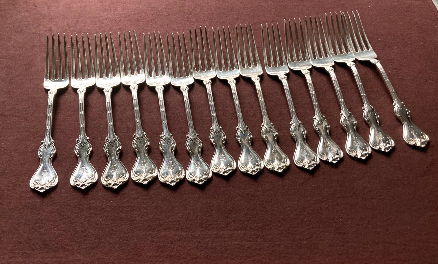 Set 14x Whiting "DUKE OF YORK'' sterling silver dinner forks, 7 3/4'' L, Y1900