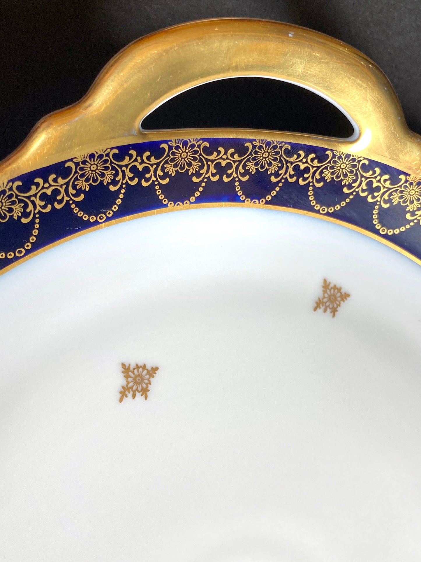 Haviland cobalt blue and gold accent cake plate, by Johann Haviland Bavaria, ca.1930-50, excellent