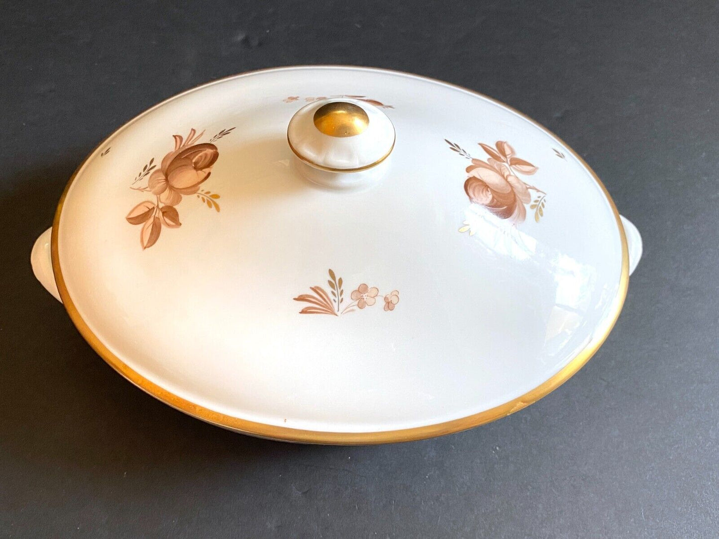 Royal Copenhagen Brown Rose lidded soup tureen with under tray, gold trim