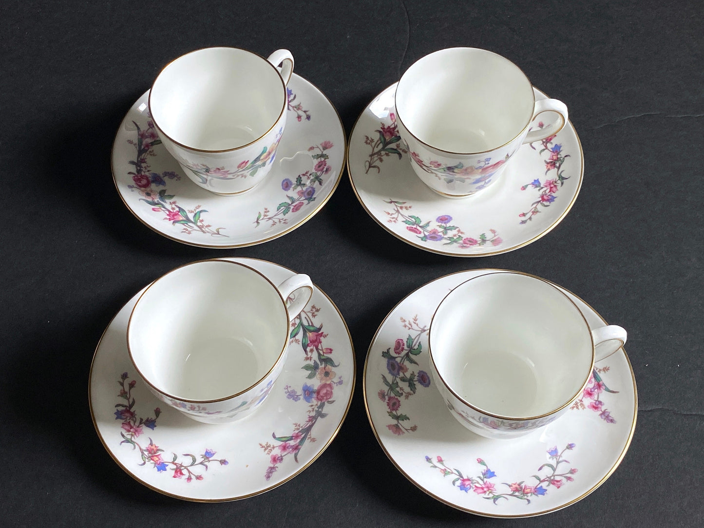 4 sets of Wedgwood "Devon Spray " bone china demitasse cup and saucer set, MINT