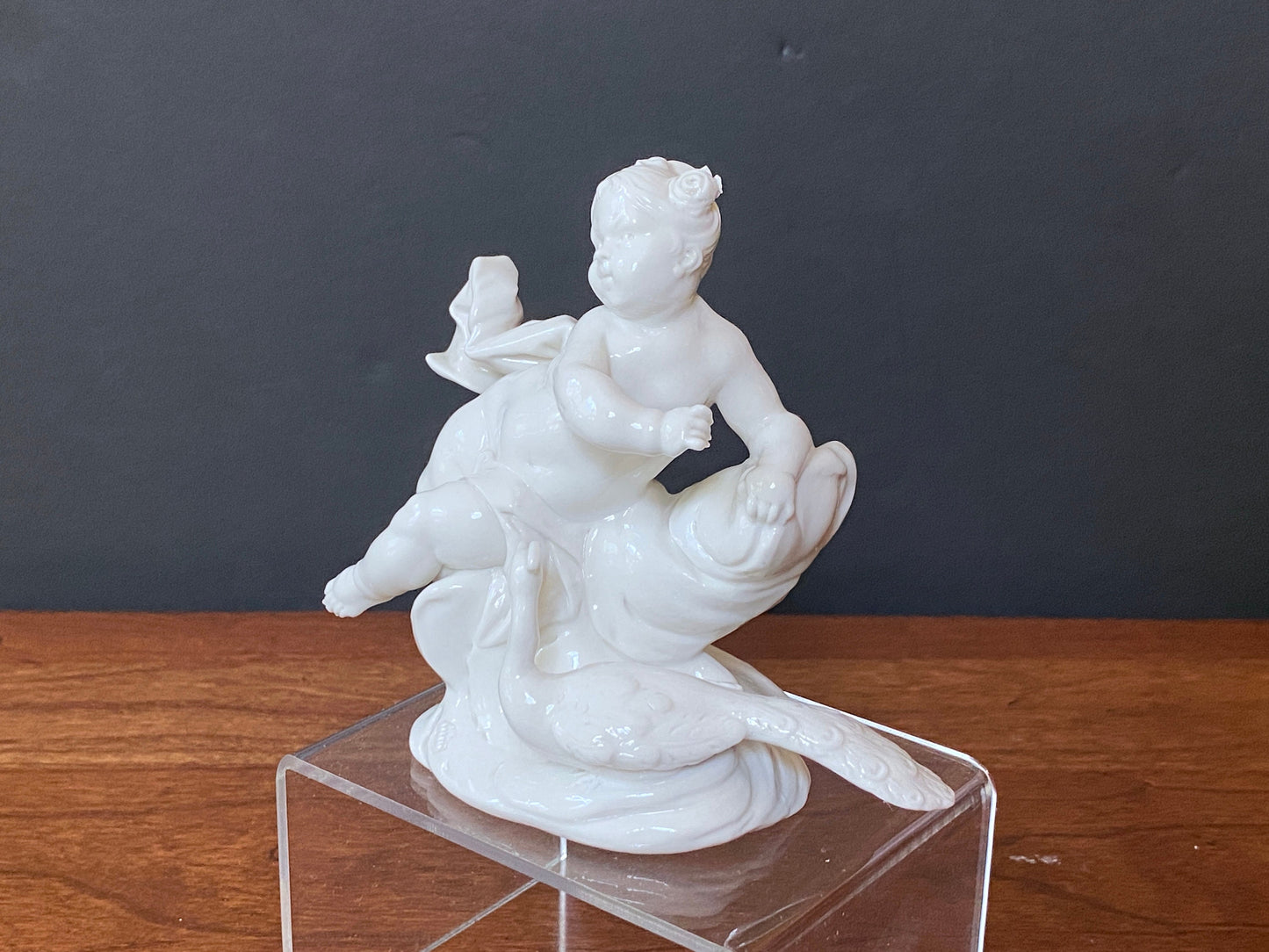 Antique Nymphenburg Germany Franz Antonio Bustelli figurine Cherub, Putti with Peacock, Glazed, excellent, rare!