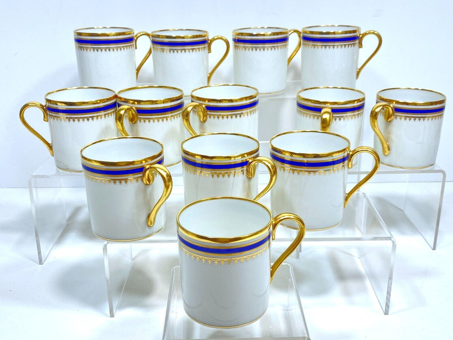 Limoges Paul Pastaud Studios demmitass cups, set of 12, cobalt blue, gold rim