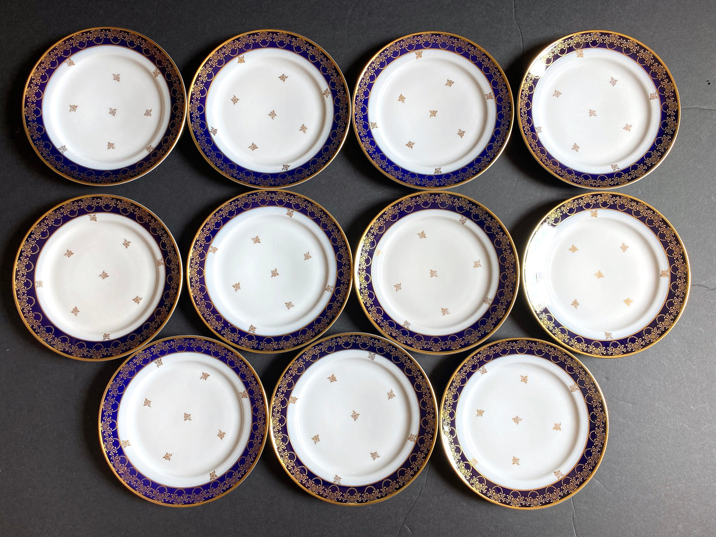 Johann Haviland Bavaria cobalt blue and gold accent plates, set of 11, by Johann Haviland Bavaria,ca.1930-50, mint, very rare