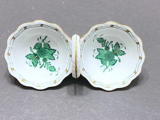 Herend Chinese Bouquet Apponyi Green twin salt cellar, 253/AV, excellent