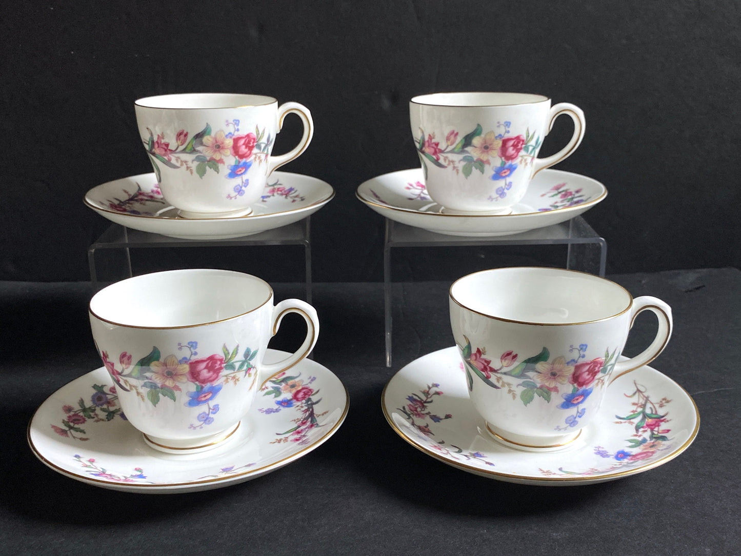 4 sets of Wedgwood "Devon Spray " bone china demitasse cup and saucer set, MINT