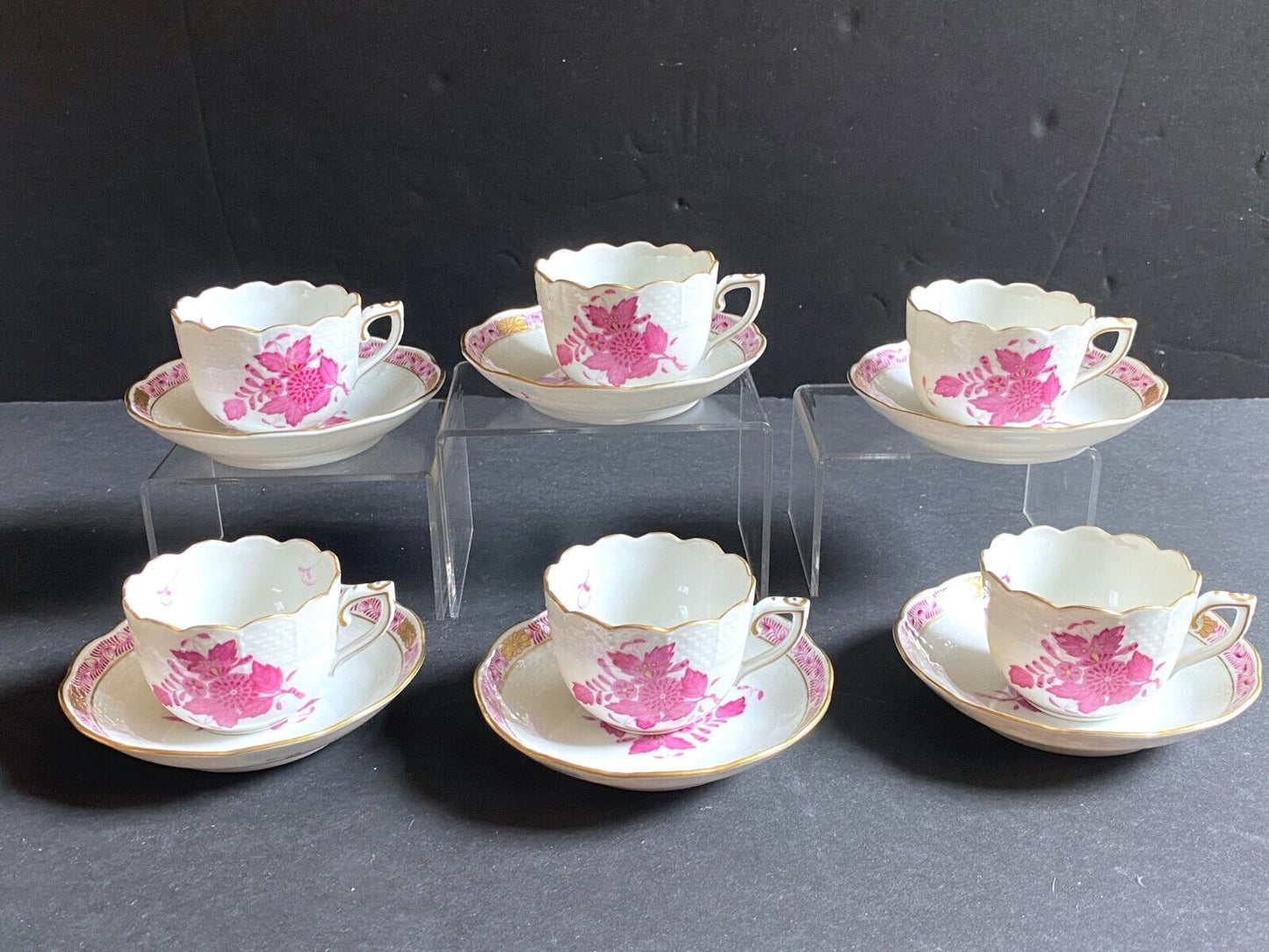 6 sets of Herend Porcelain "Chinese Bouquet " Rust mocha /demitasse cups