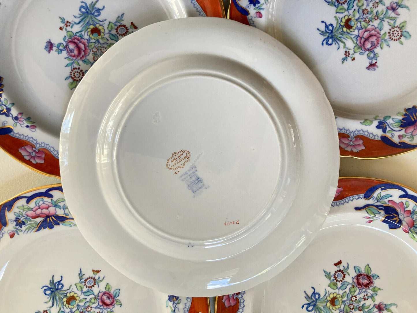 Ca.1891-1900, Set of 8 Spode Copeland for Tiffany & Co. plates 8 3/4’”, rare