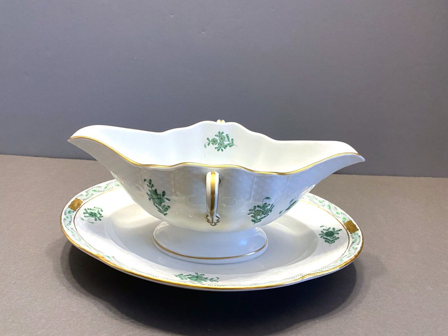 Herend "Chinese Bouquet" Apponyi Gravyboat w/attached underplate. Mint