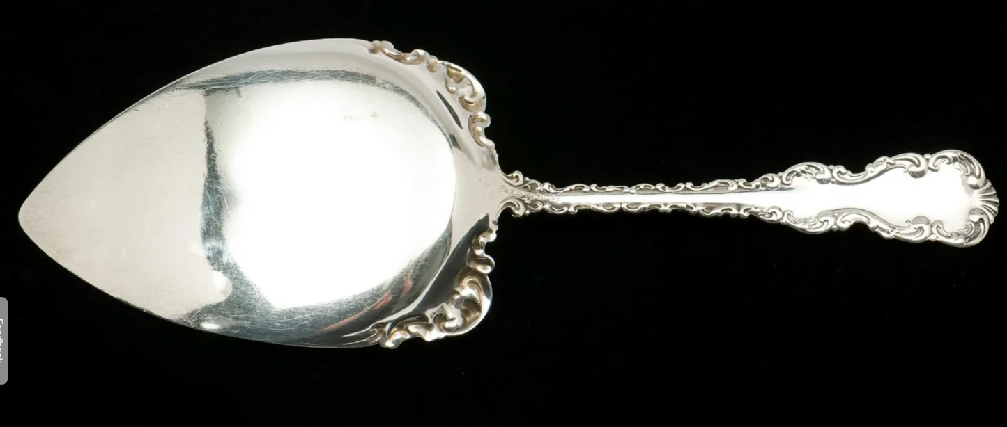 large Whiting Mfg Co. Sterling Silver Pie Server, Flat Handle All Sterling, 9"