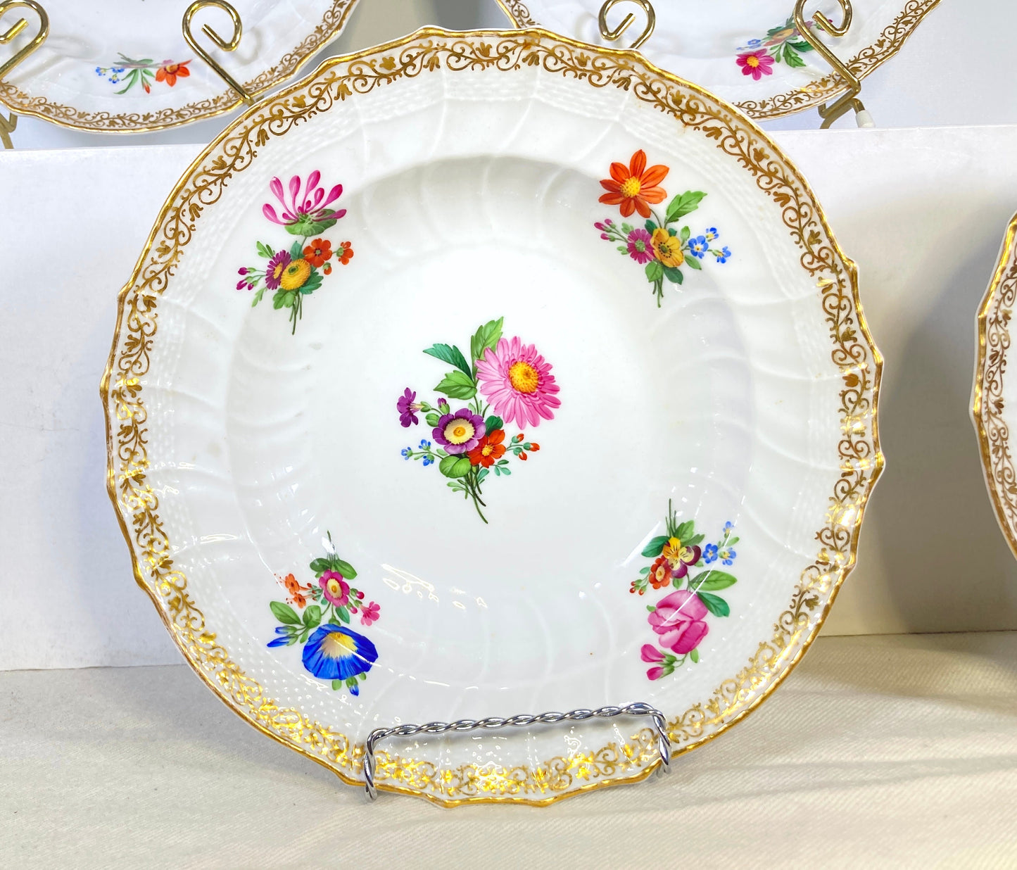 Antique KPM Berlin Rococo style bowls, flower painting and ornamental gilding, ca.1830-1845, made in German, rare!