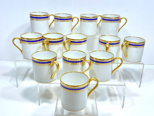 Limoges Paul Pastaud Studios demmitass cups, set of 12, cobalt blue, gold rim